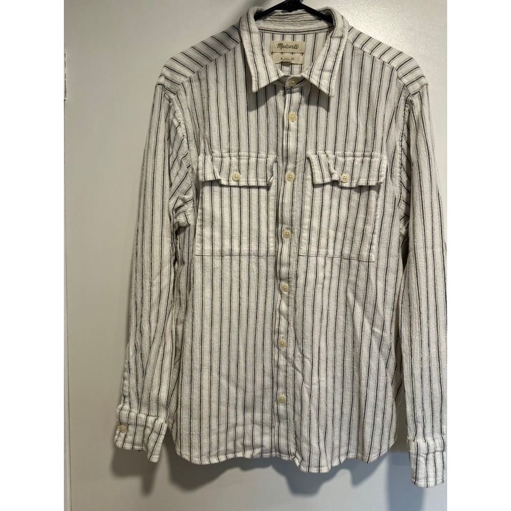 Madewell Perfect Fit Shirt Sz:M Coastal Striped Button Down crushed gauze finish